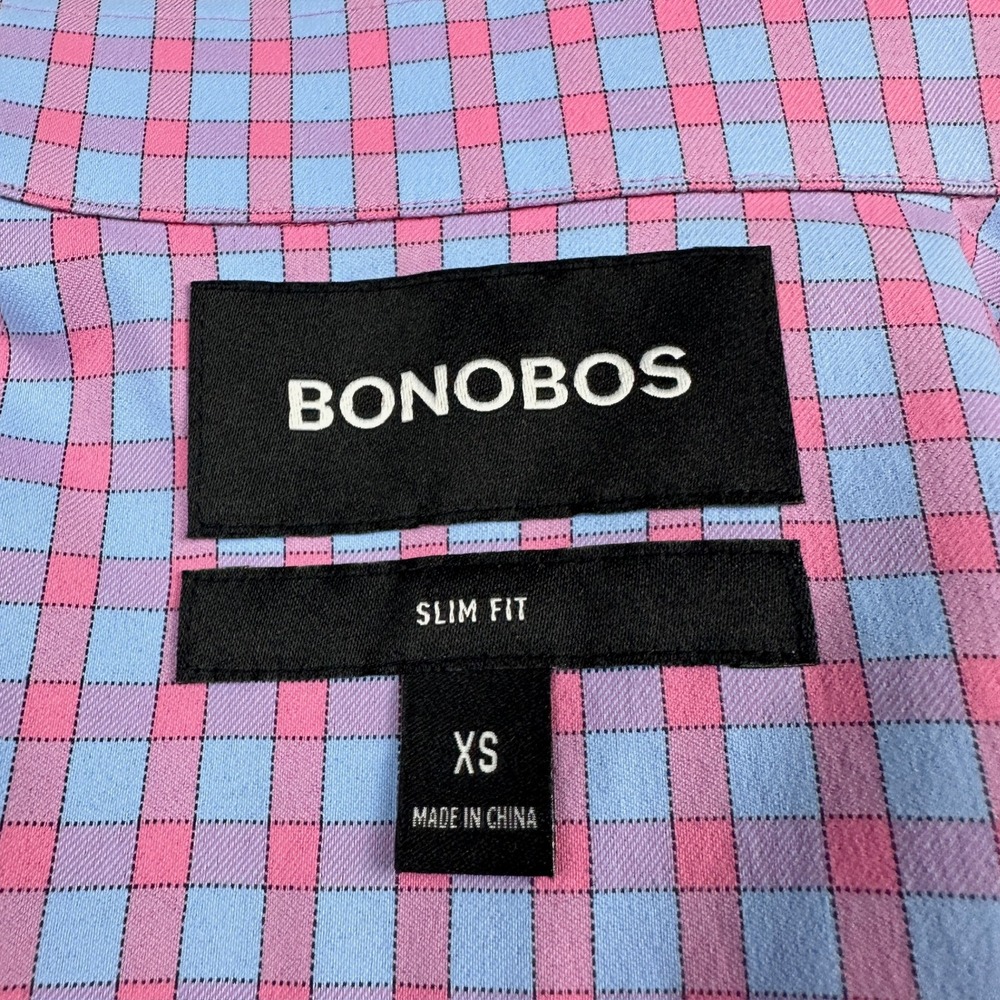 Bonobos Jetsetter Slim Fit Shirt Mens XS Pink Blue Check Stretch Long Sleeve - Picture 4 of 10